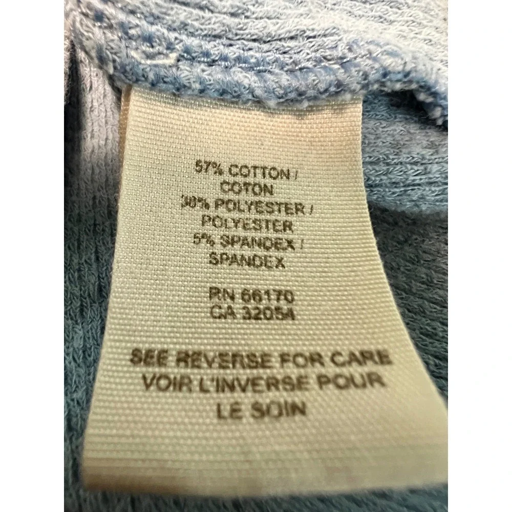 Free People Light Blue V-Neck Thermal Waffle Knit Top Zipper Cuffs‎ Womens XS